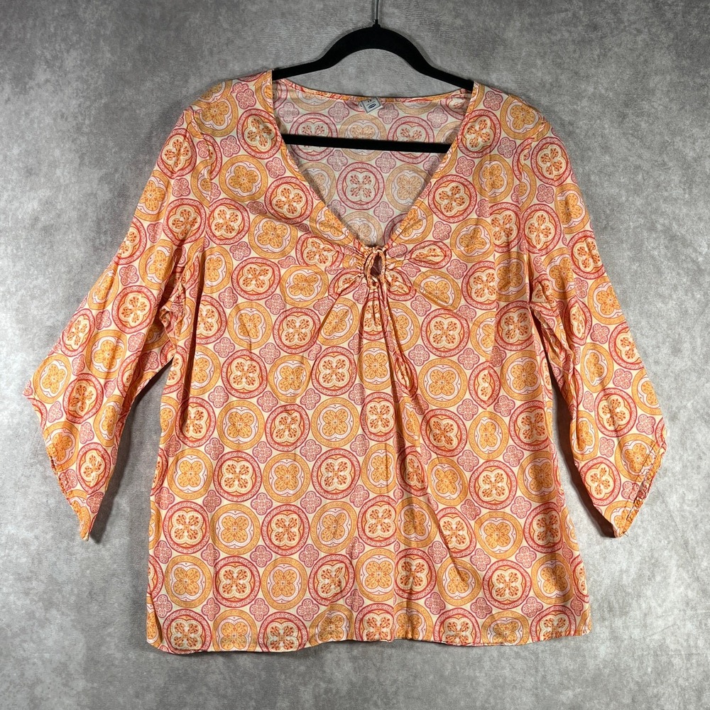 Vintage Old Navy Top Women 1X Orange Floral Retro Hippie Gypsy Y2K Boho Festival